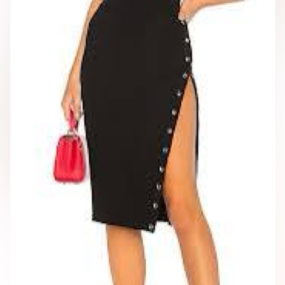 Superdown Black Side-Slit Midi Skirt